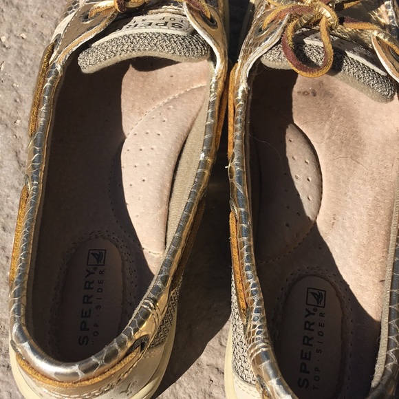 $95 gold leather Snake print Sperry Topsider 5 - Picture 4 of 6